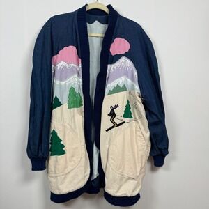VTG Sally Von Werlhof Coat OS/ M Women Downhill Ski Applique Retro Jacket Artsy